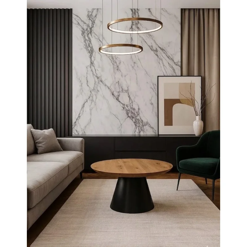 Coffee table More round solid oak-walnut wood Ø90cm or Ø100cm