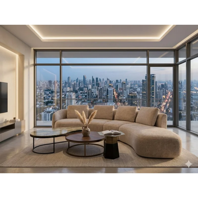 Corner Sofa Domani Curved 90º Eliptic half back by E. Marti 380x185cm