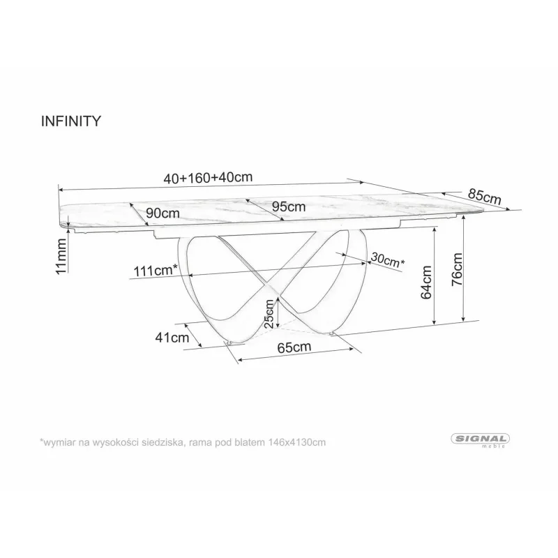 Extendable dining table Infinity TajMahal ceramic top 160(200/240)x95