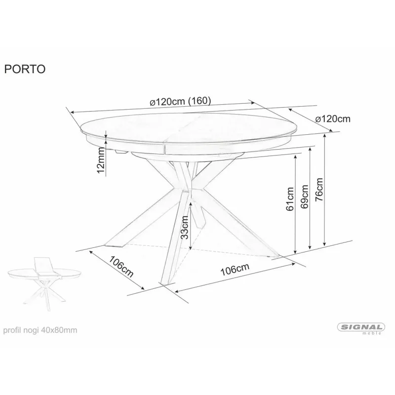 Extendable Round Dining Table Porto ceramic top Pandoro ⌀120(160)x120