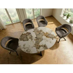 Extendable Round Dining Table Porto ceramic top Pandoro ⌀120(160)x120