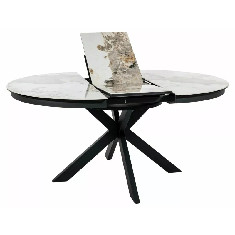 Extendable Round Dining Table Porto ceramic top Pandoro ⌀120(160)x120