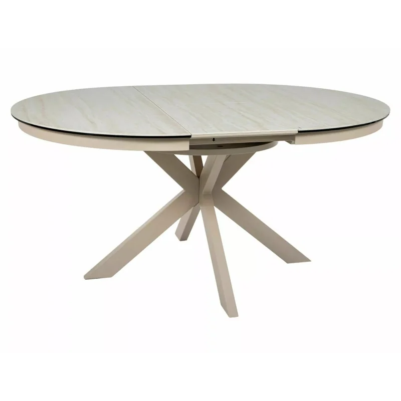 Extendable Round Dining Table Porto ceramic beige top ⌀120(160)x120cm
