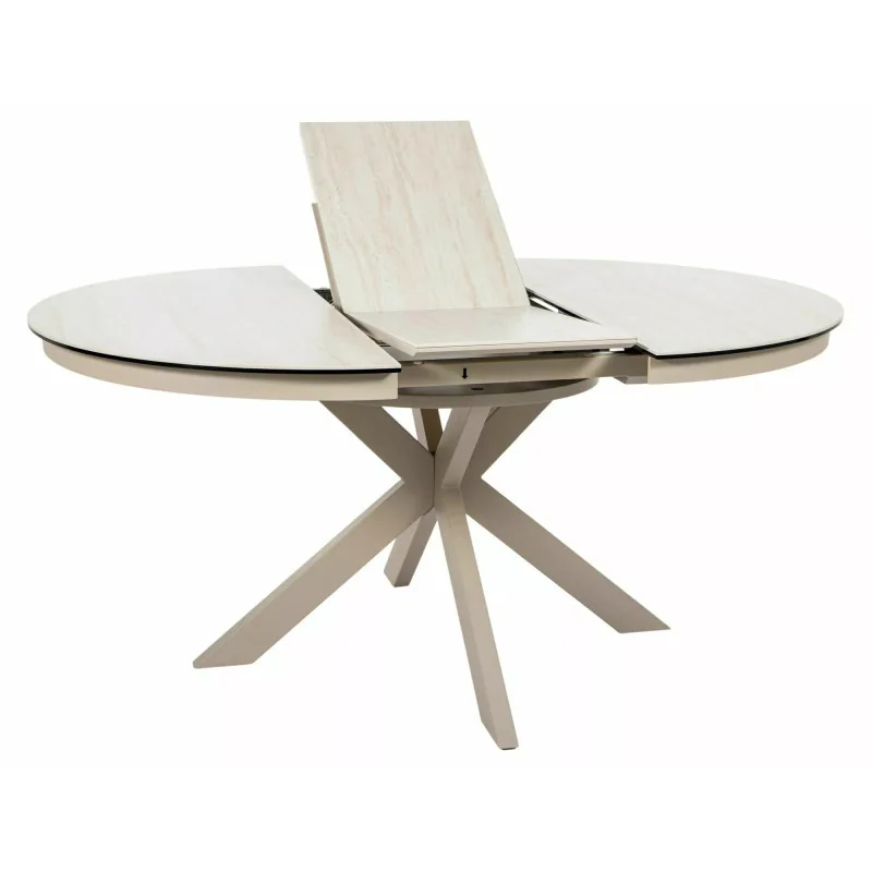 Extendable Round Dining Table Porto ceramic beige top ⌀120(160)x120cm