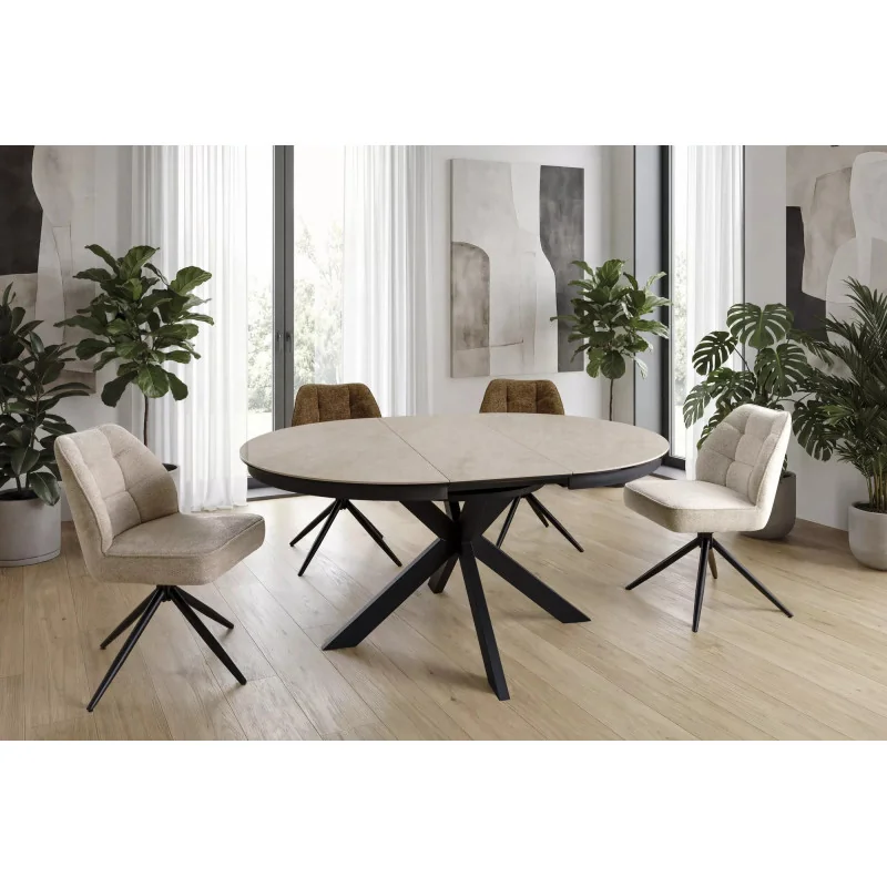 Extendable Round Dining Table Porto ceramic top TajMahal ⌀120-160x120