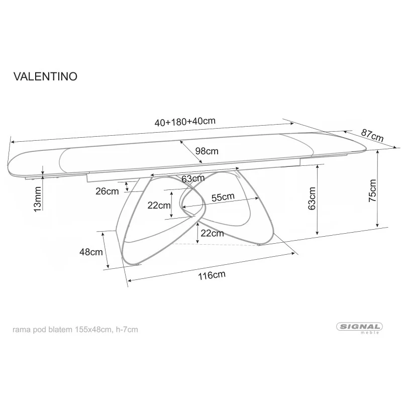 Extendable Dining Table Valentino ceramic Taj Mahal 180(220/260)x90cm