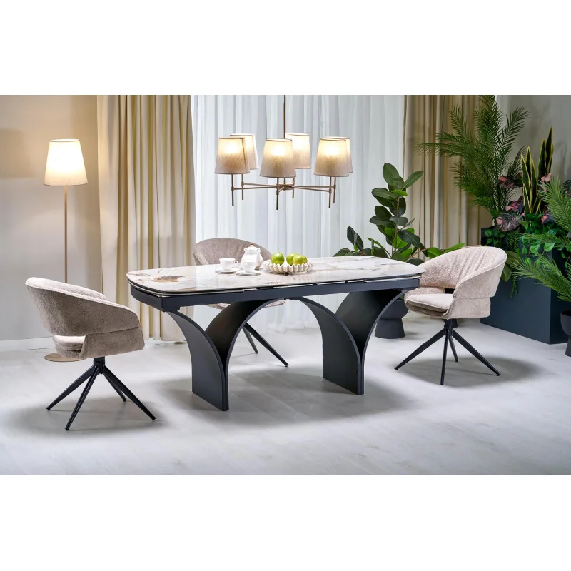 Extendable Dining Table ALTER beige glossy ceramic Top 180(220/260)x90cm