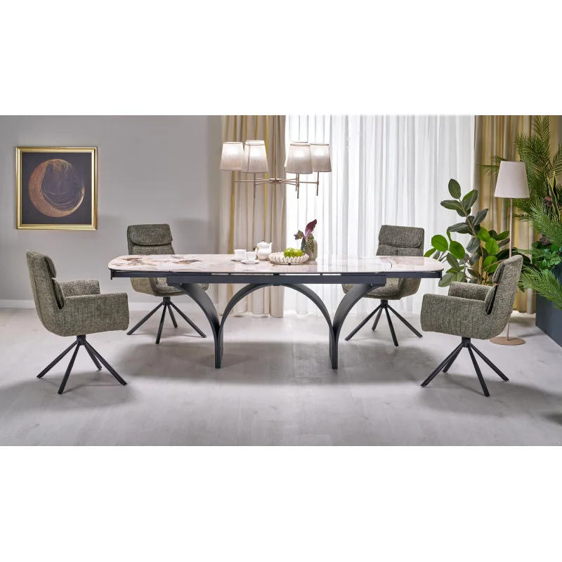 Extendable Dining Table ALTER beige glossy ceramic Top 180(220/260)x90cm