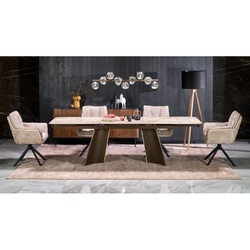 Extendable Dining Table VESNA beige ceramic Top 180(220/260)x90cm