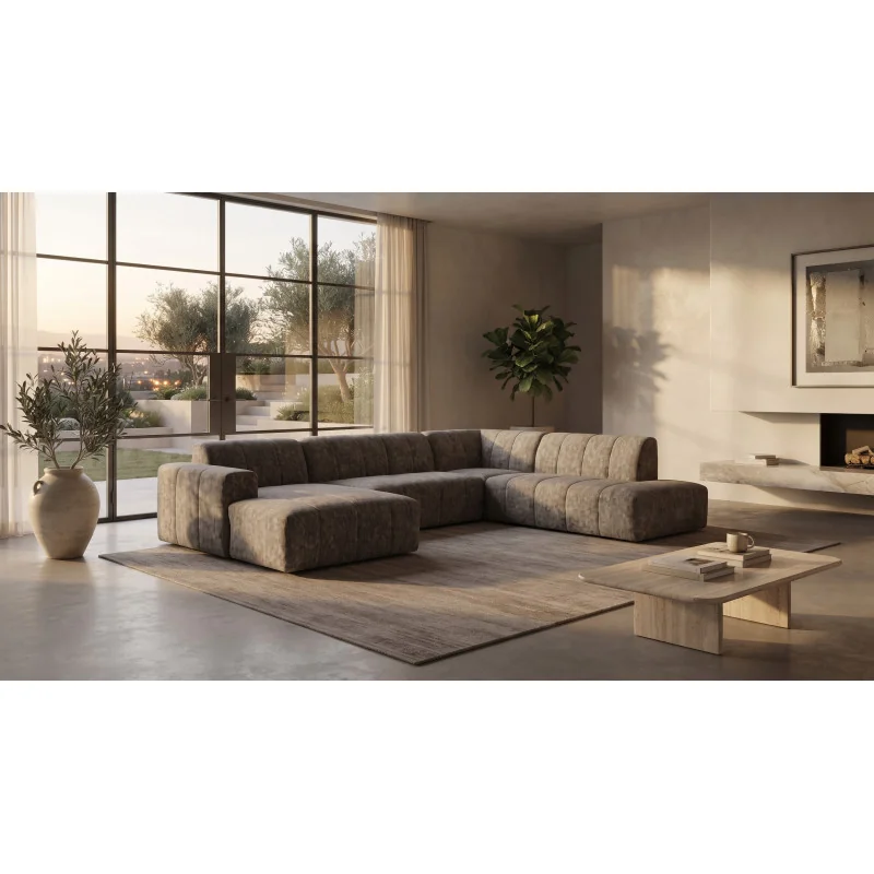 U shaped Sofa Open End with Recliner Muto Quilted 230 x 380 x 165 cm