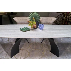 Extendable Dining Table VITRUS ceramic TRAVERTIN top 180(220/260)x90cm