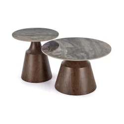 Coffee table Tower glass marble brown effect set/2 pieces 130 x 70cm