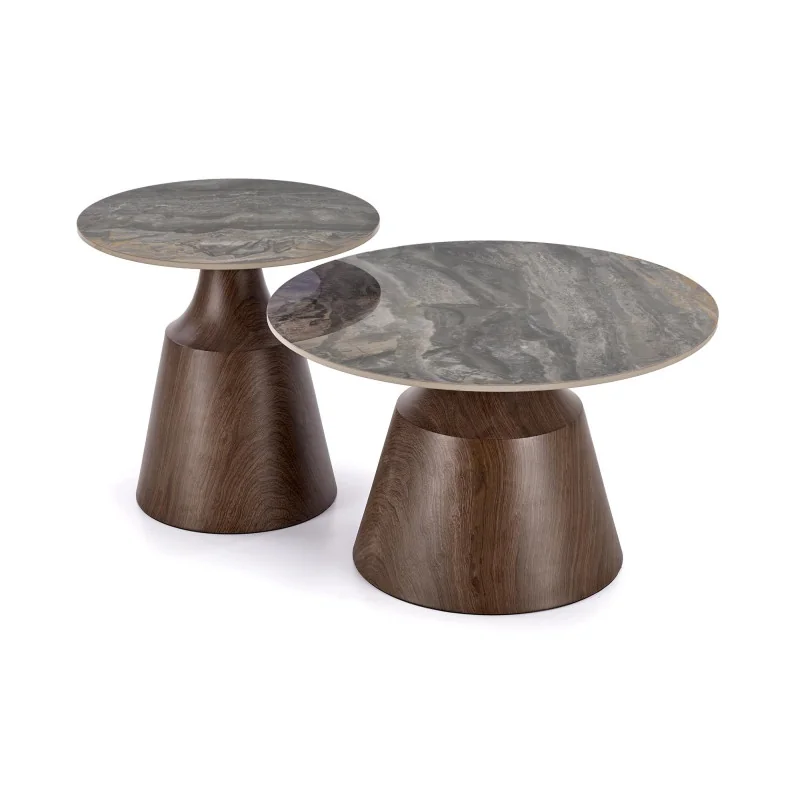 Coffee table Tower glass marble brown effect set/2 pieces 130 x 70cm