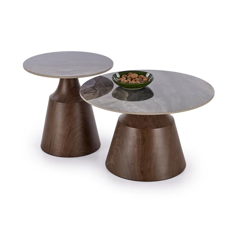 Coffee table Tower glass marble brown effect set/2 pieces 130 x 70cm