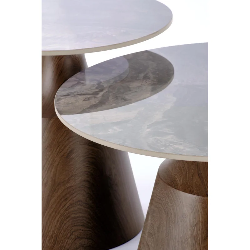 Coffee table Tower glass marble brown effect set/2 pieces 130 x 70cm