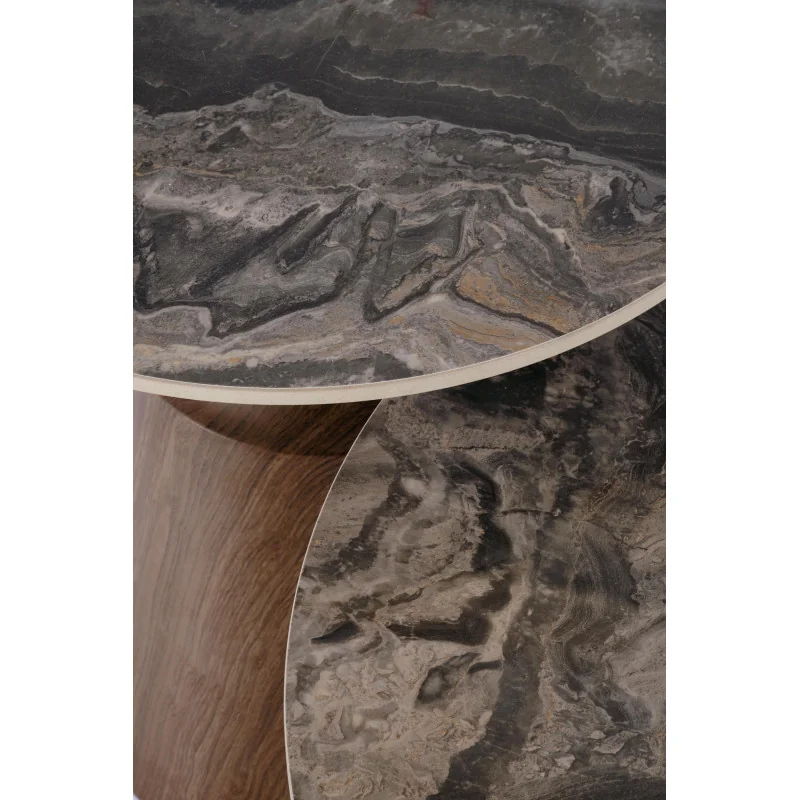 Coffee table Tower glass marble brown effect set/2 pieces 130 x 70cm