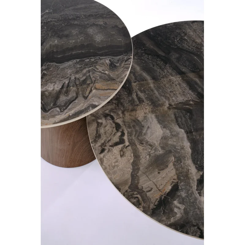 Coffee table Tower glass marble brown effect set/2 pieces 130 x 70cm