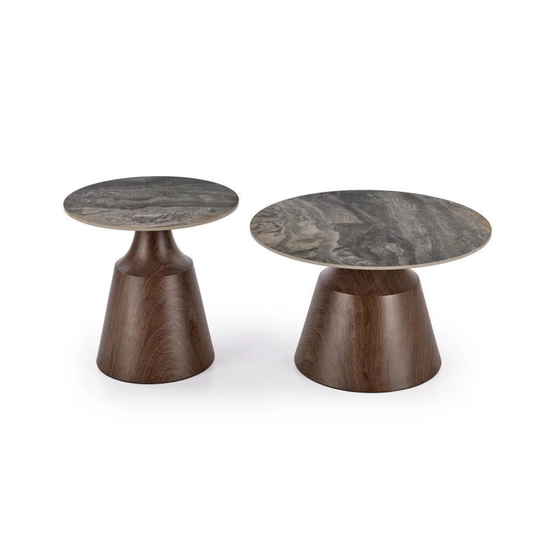Coffee table Tower glass marble brown effect set/2 pieces 130 x 70cm