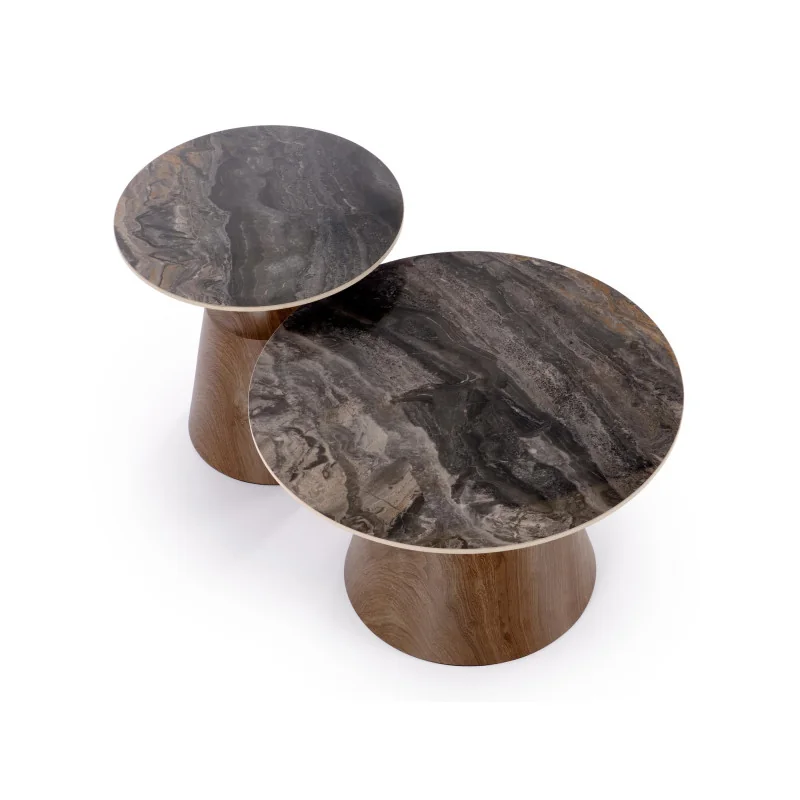 Coffee table Tower glass marble brown effect set/2 pieces 130 x 70cm
