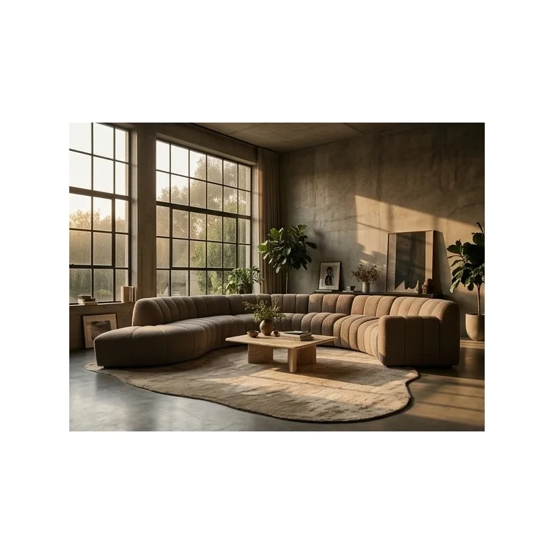 Corner Sofa modular Muto Quilted Curved 90° open round end 330x290cm
