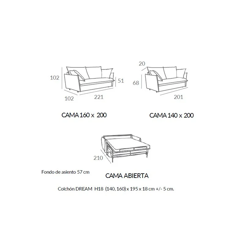Sofa bed CONNOR fabric of your choice with matress 140-160 x 200cm