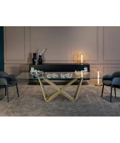 Dining table Tenso with clear crystal top 180x90 200x100 250 x120cm
