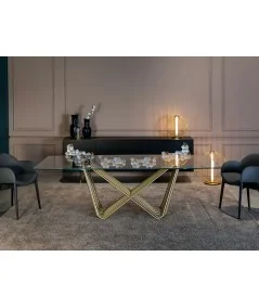Dining table Tenso with clear crystal top 180x90 200x100 250 x120cm