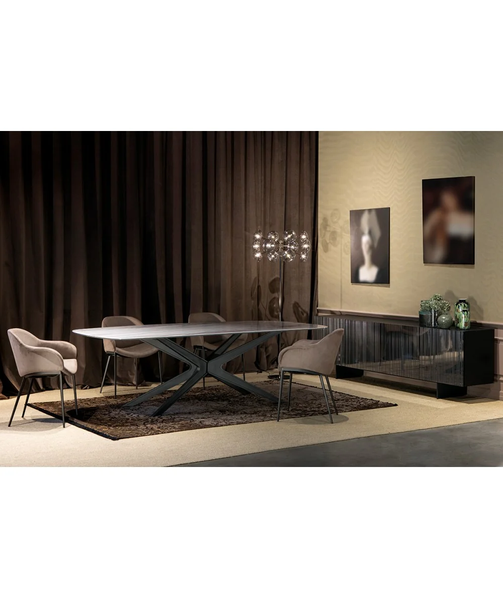 Dining table Blade pocelain barel shape top 200x100cm & 250-300x120cm