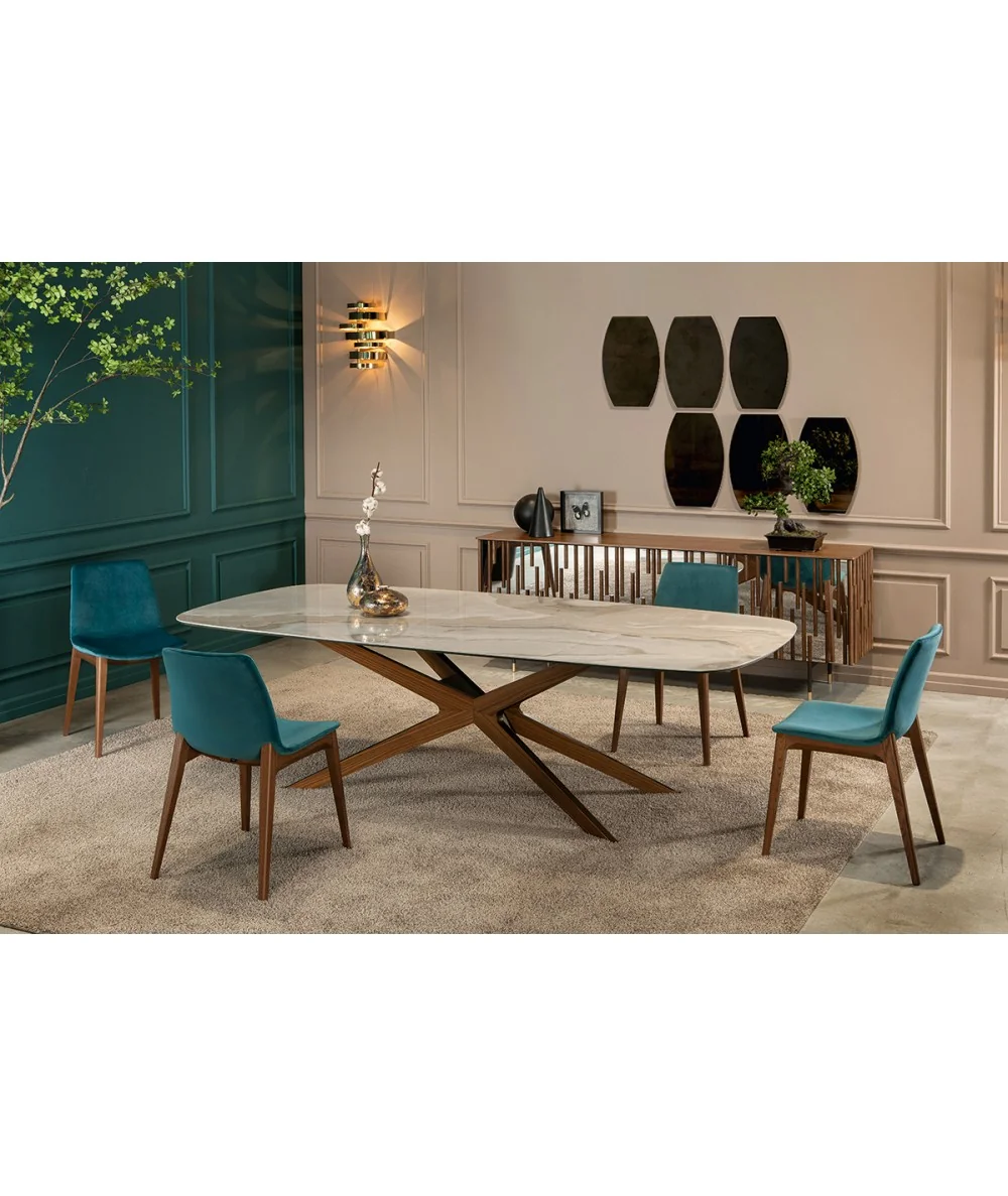 Dining table Blade pocelain barel shape top 200x100cm & 250-300x120cm