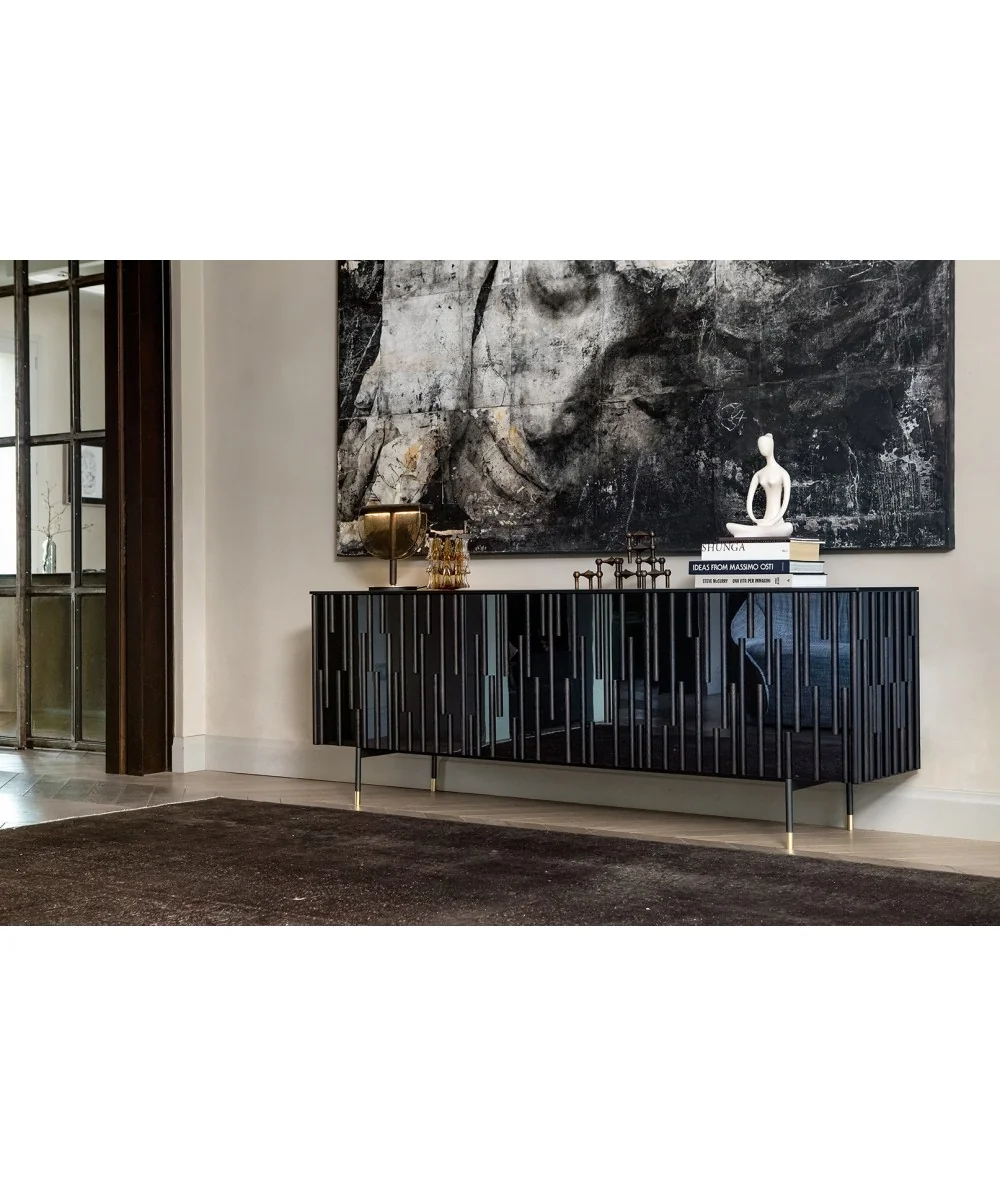 Μπουφές Drops Μαύρος από μασίφ ξύλο δρυός 185 - 217 x 47 x 79cm