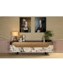 Μπουφές Canova μαύρος με πόρτες καθρέφτη & πορσελάνη 180-240x46x75cm