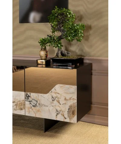 Sideboard Canova black with mirror and pocelain doors 180-240x46x75cm