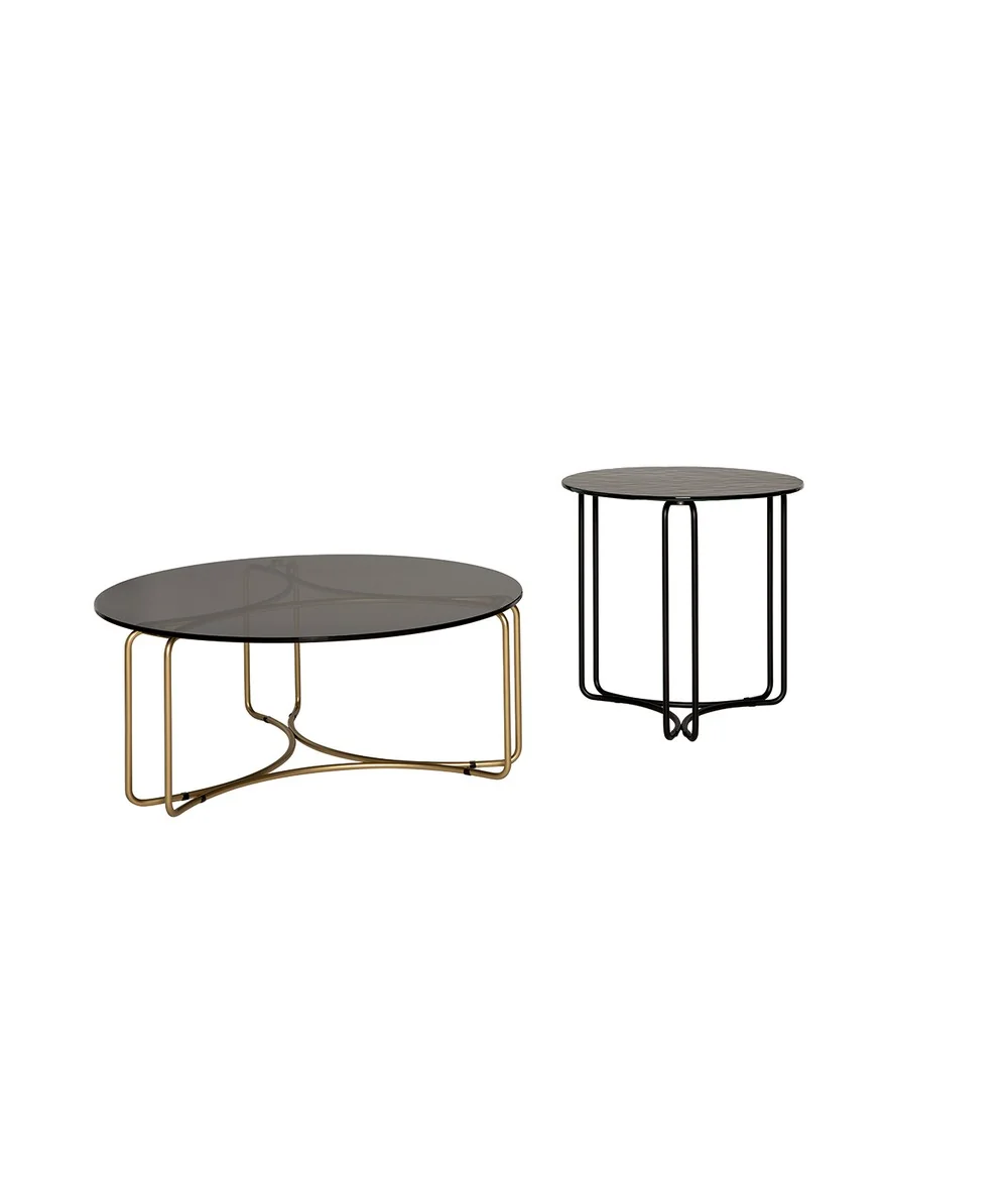 Coffee table Jazz set 2 pieces crystal top with gold base 130 x 80cm