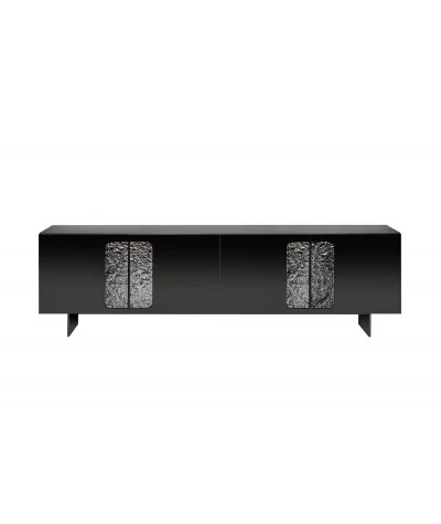 Sideboard Debussy black with hammered glass handles 180-240x46x75cm