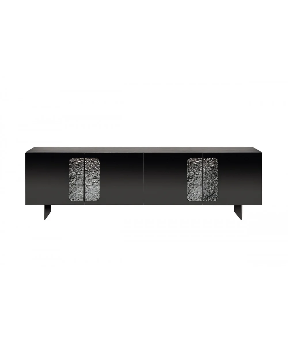 Sideboard Debussy black with hammered glass handles 180-240x46x75cm