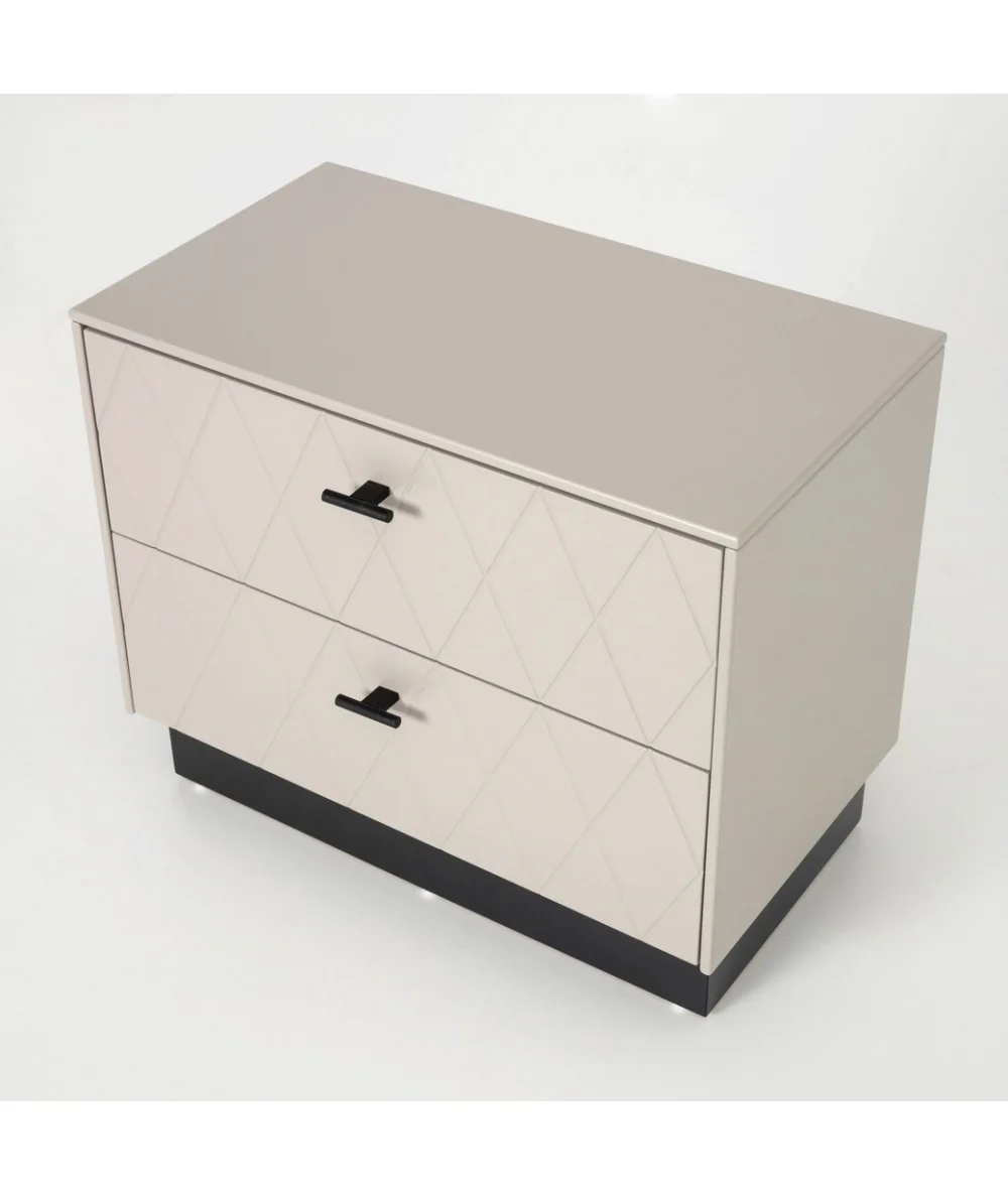Nightstand Diamond Wide two drawers lacquered grey-beige 61x34x51cm