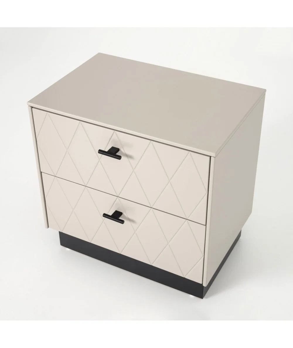 Κομοδίνο Diamond με δύο συρτάρια λάκα γκρί-μπέζ 51 x 34 x 51cm