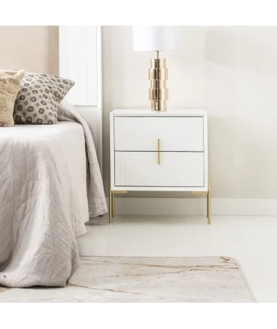 Nightstand Milano white lacquered with two drawers 48 x 34 x 59cm