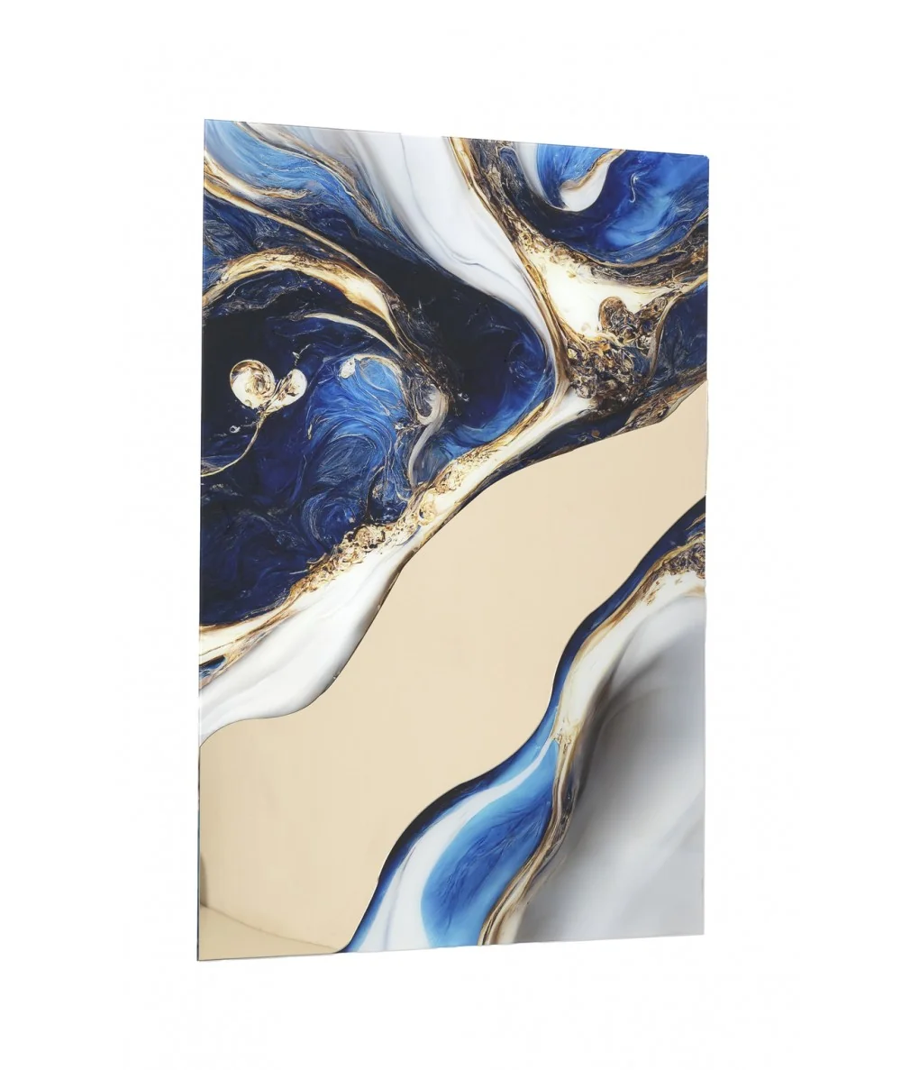 Wall Glass Picture Blue and Gold marble with mirror 80 x 120cm