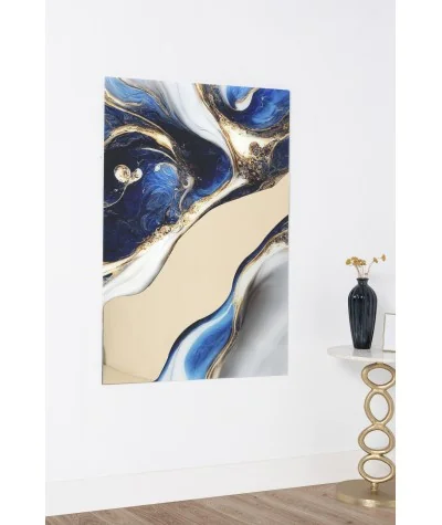 Wall Glass Picture Blue and Gold marble with mirror 80 x 120cm