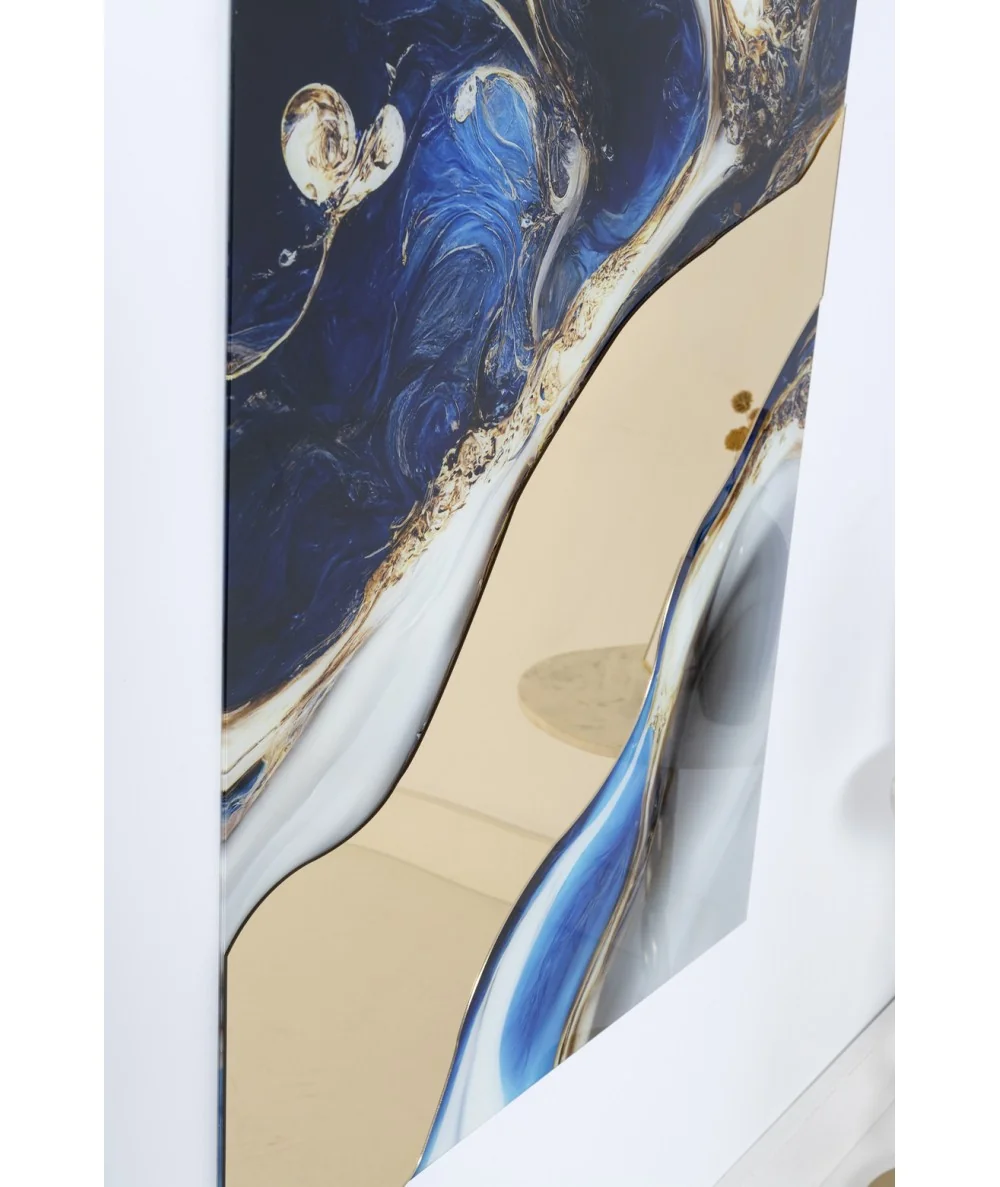 Γυάλινος Πίνακας Blue and Gold marble με καθρέφτη 80 x 120cm
