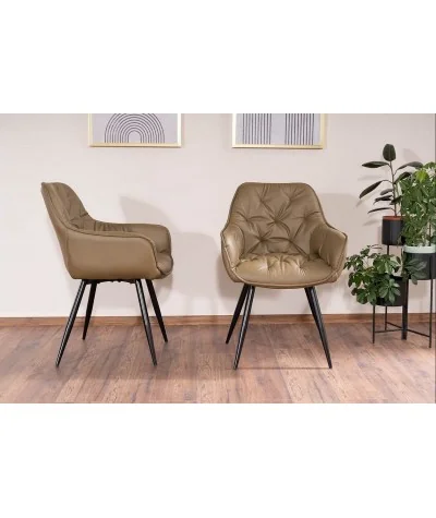 Chair with armrests Cherry with olive color faux leather 57x58x87cm