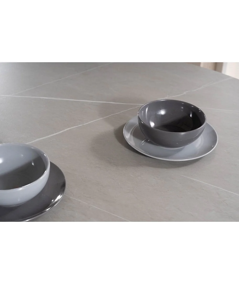 Round dining table Murano grey ceramic top & black metal frame ⌀120cm