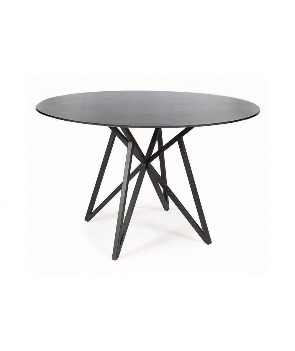 Round dining table Murano grey ceramic top & black metal frame ⌀120cm