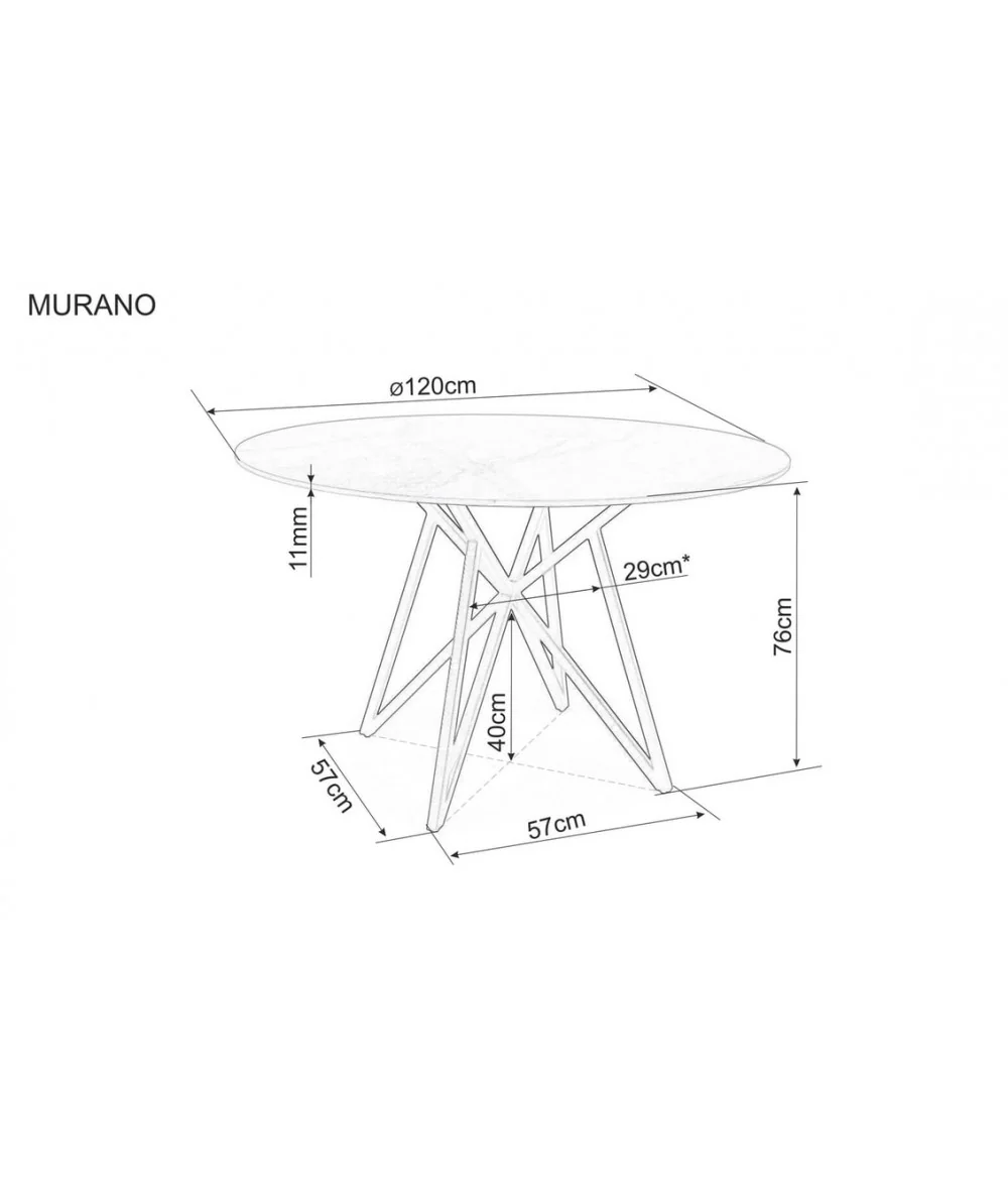 Round dining table Murano grey ceramic top & black metal frame ⌀120cm
