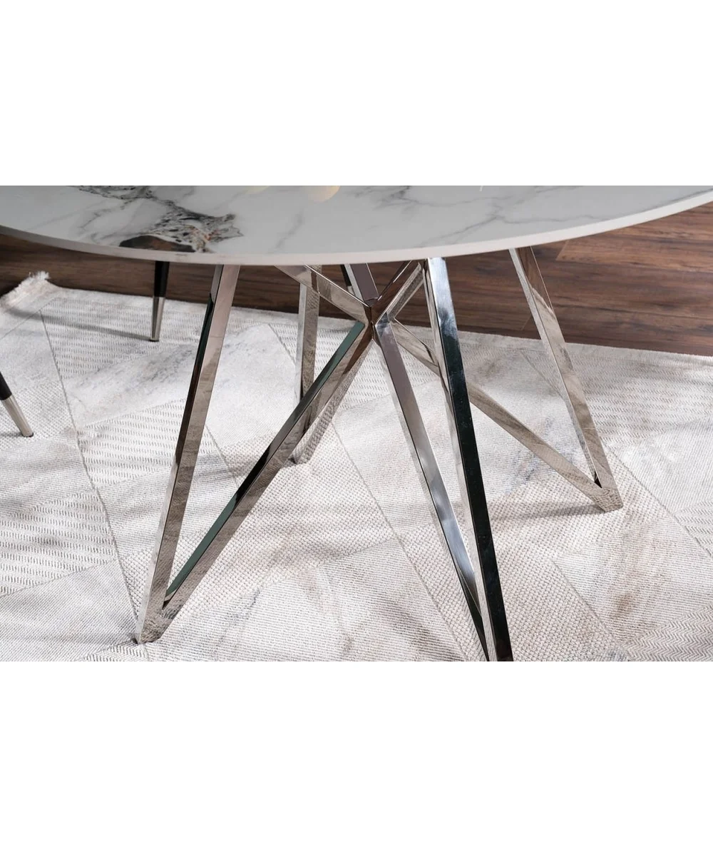 Round dining table Murano of white ceramic top & chrome frame ⌀120cm