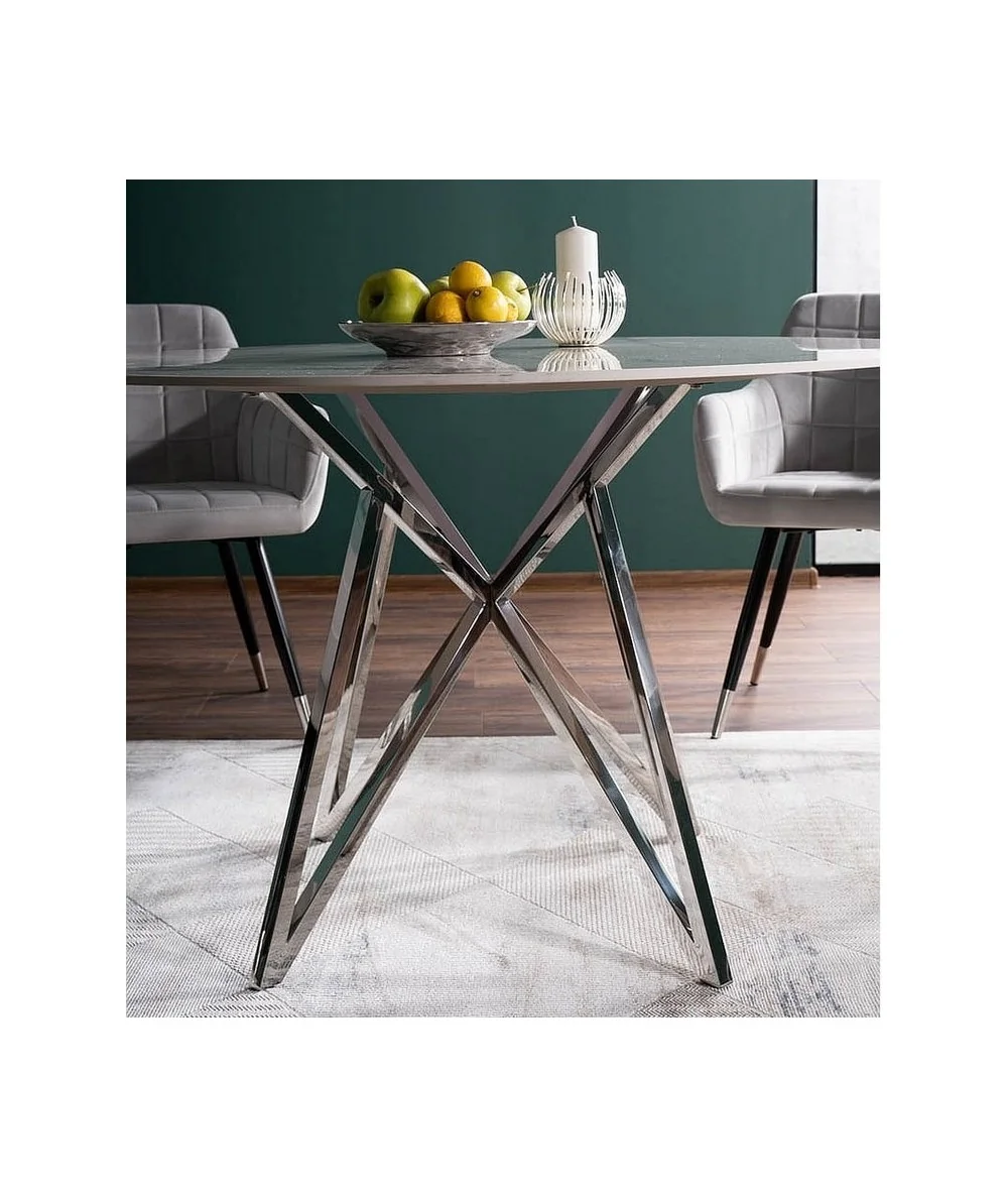Round dining table Murano of white ceramic top & chrome frame ⌀120cm