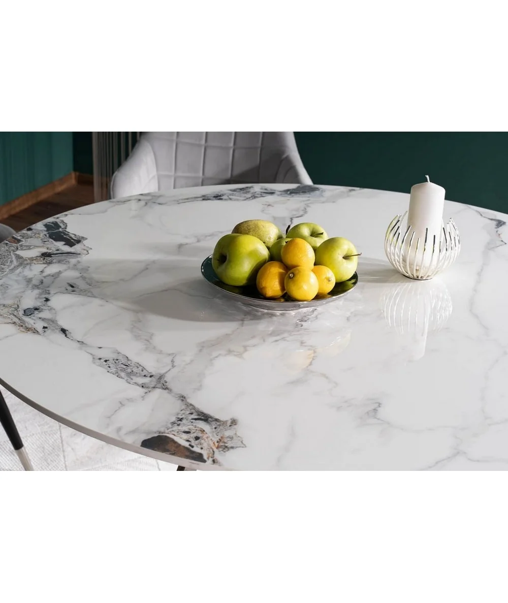 Round dining table Murano of white ceramic top & chrome frame ⌀120cm