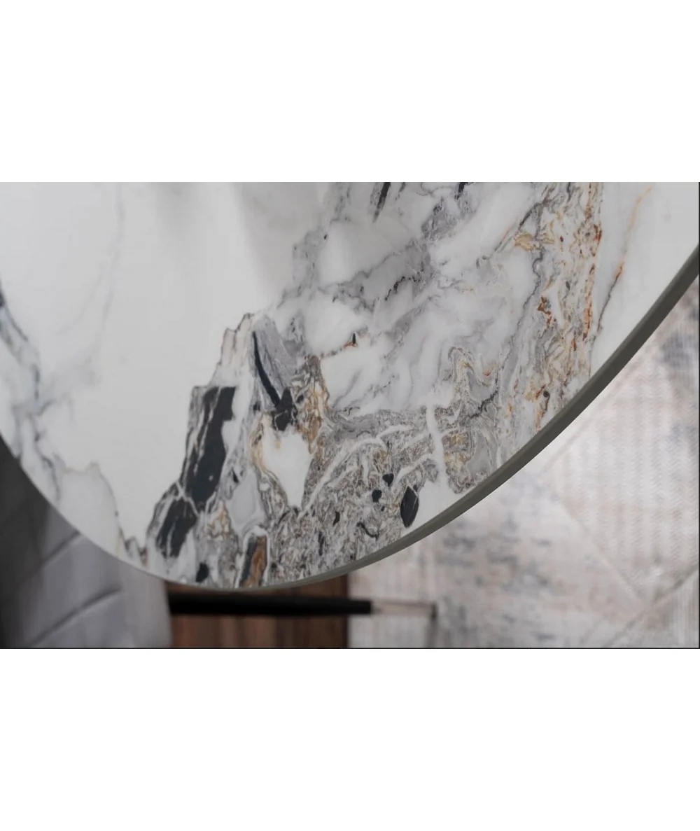 Round dining table Murano of white ceramic top & chrome frame ⌀120cm