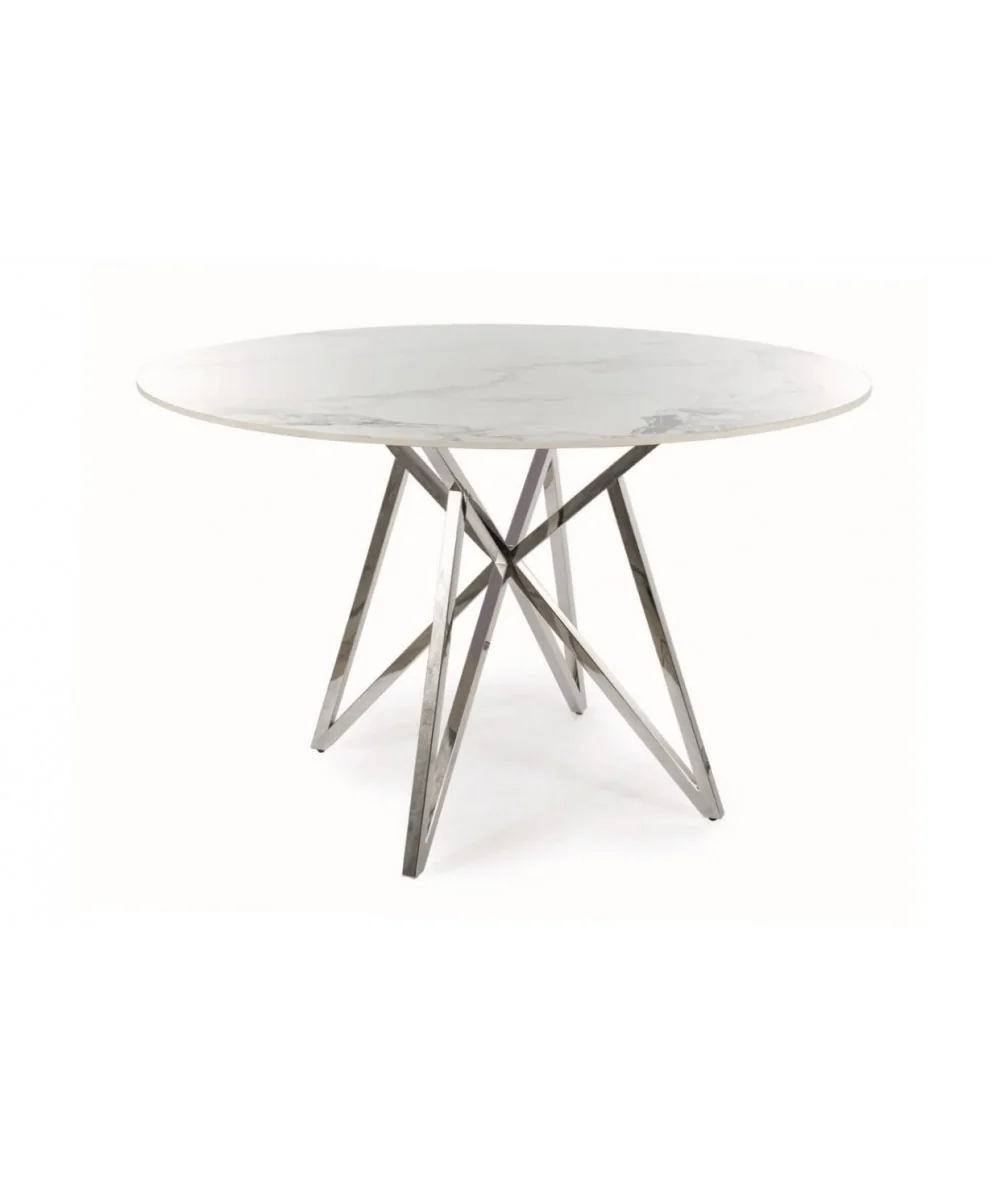 Round dining table Murano of white ceramic top & chrome frame ⌀120cm